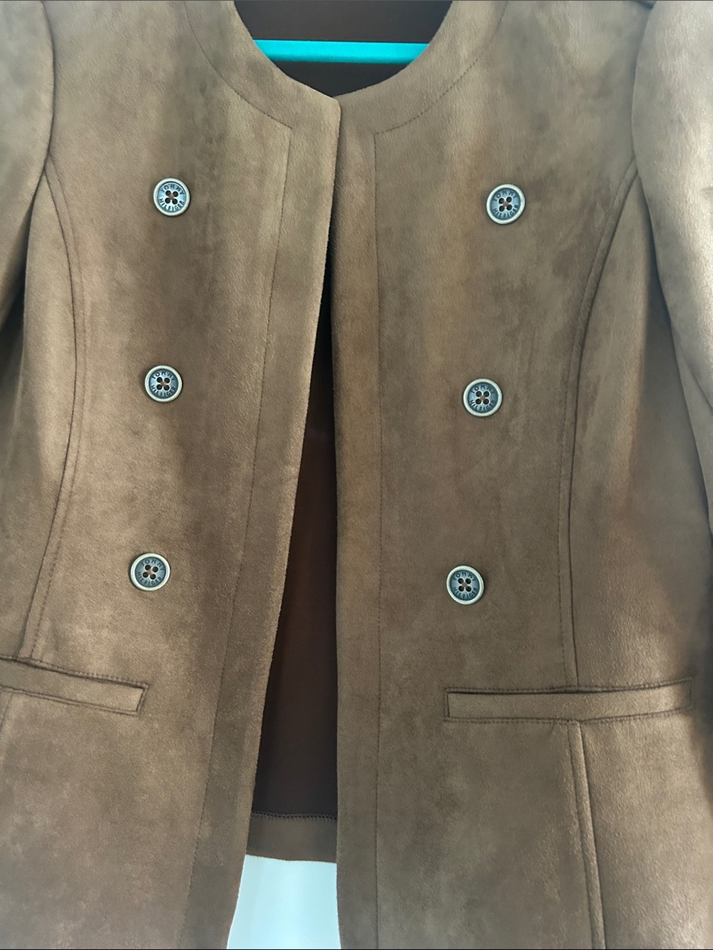 Brown Women's Suede Double-Breasted Jacket Brand New Tommy Hilfiger Faux - Picture 2 of 5